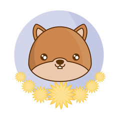 head of cute chipmunk in frame with flowers