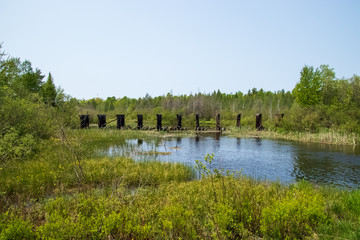 Abandoned railroad bridge crossing Mosquito Brook in the Northwoods of Hayward