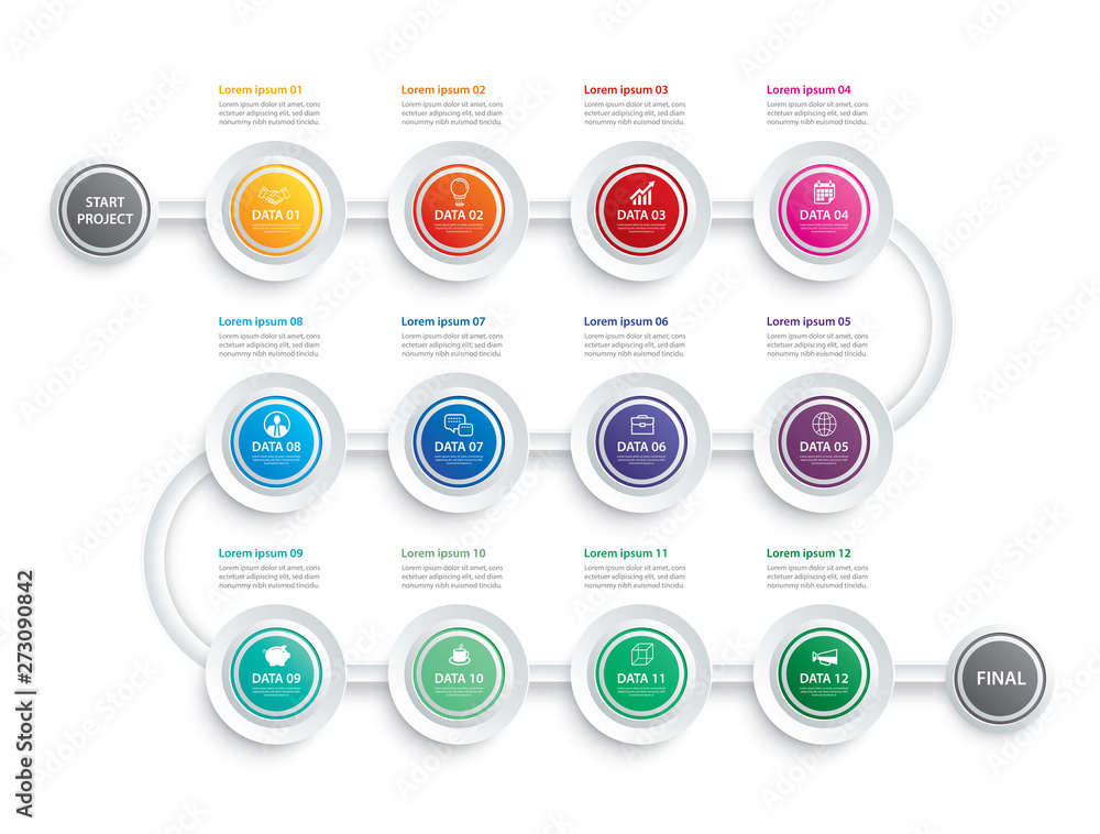Poster infographic timeline 1 year or 12 month data template business concept arrows.vector can be used for