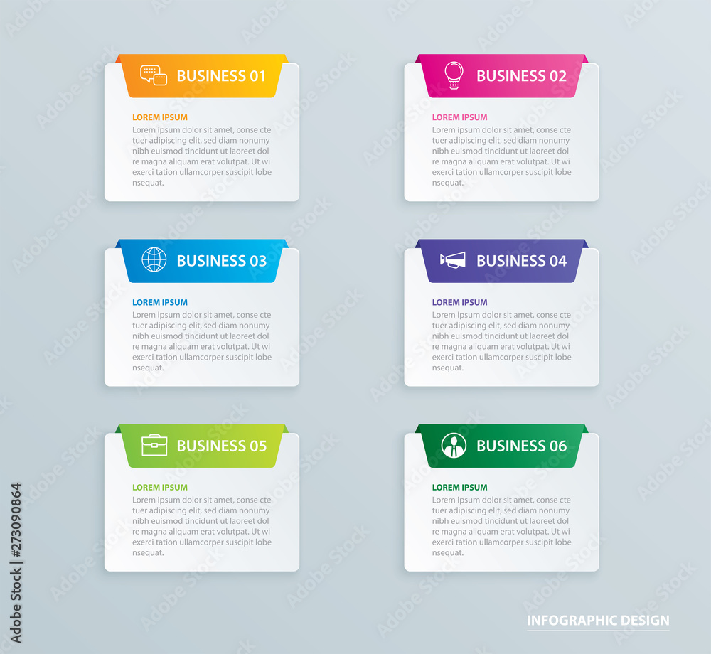 Poster infographics tab paper index with 6 data template. vector illustration abstract background. can be u