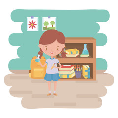 Girl kid of school in classroom design