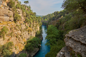 wonderful landscape with mountain river, canyon and bridge