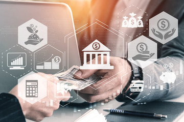 Finance and Money Transaction Technology Concept. Icon Graphic interface showing fintech trade...