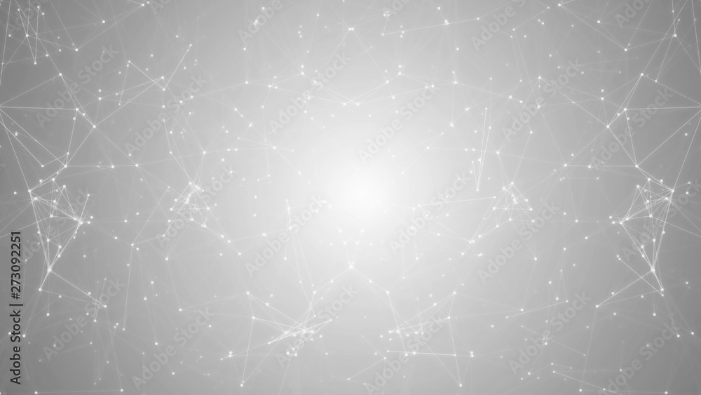 Poster 3d rendering of abstract polygonal space low poly network nodes with connected dots and lines on hal