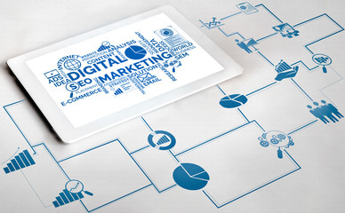Digital Marketing Technology Solution for Online Business Concept - Graphic interface showing...