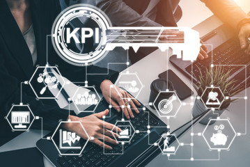 KPI Key Performance Indicator for Business Concept - Modern graphic interface showing symbols of...