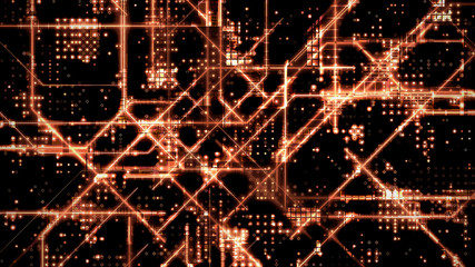 3D Rendering of abstract orange glowing circuit board background with copy space at center for your text, logo or products. Perfect for Artificial Intelligence, Technology, Crypto Currency concept.