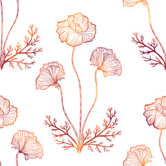 Poppies flowers vector seamless pattern. Summer floral background
