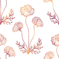 Behang Klaprozen Papavers bloemen vector naadloze patroon. Zomer bloemen achtergrond