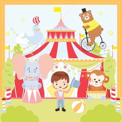 Retro Circus Cute Animal Vector illustration