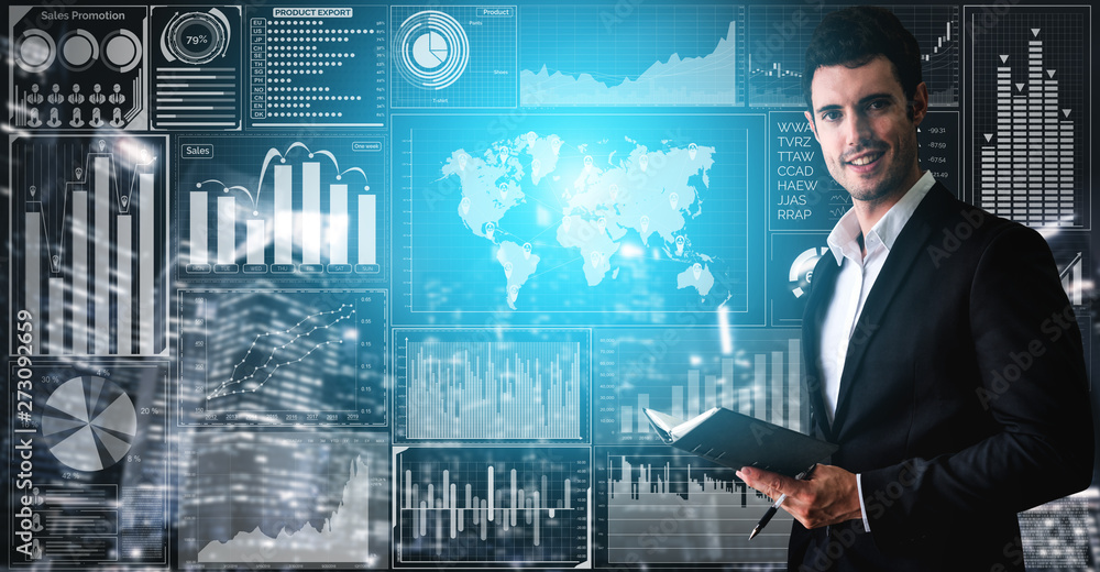 Poster data analysis for business and finance concept. graphic interface showing future computer technology