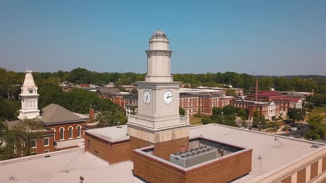 Georgia college milledgeville clock tower drone shot
