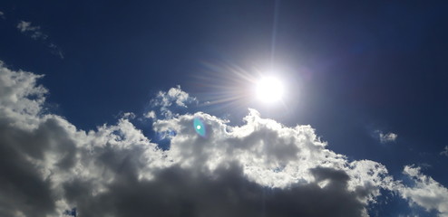 Naklejka na ściany i meble blue sky with white clouds and sun