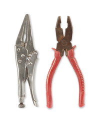 Old locking pliers isolated on white background,rust locking pliers isolated