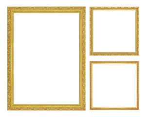 The antique gold frame on the white background