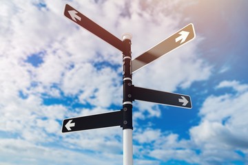 Blue sky arrow banner black blank board choice