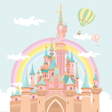 Magic Castle Hot Air Balloon Illustration- Vector