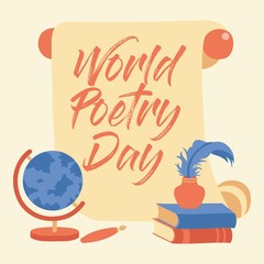 Hand Lettering World Poetry Day Illustration - Vector Background