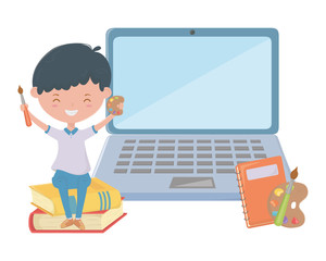 Boy kid of school and laptop design