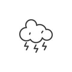Lightning cloud line icon. linear style sign for mobile concept and web design. Thunderstorm cloud outline vector icon. Stormy weather symbol, logo illustration. Vector graphics