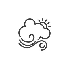 Sun with cloud and wind line icon. linear style sign for mobile concept and web design. Sunny windy and cloudy day outline vector icon. Forecast weather symbol, logo illustration. Vector graphics