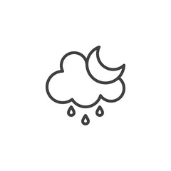 Cloud rain and moon line icon. linear style sign for mobile concept and web design. Rainy cloudy night outline vector icon. Forecast weather symbol, logo illustration. Vector graphics