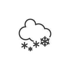 Cloud snow line icon. linear style sign for mobile concept and web design. Cloudy, snowflake outline vector icon. Winter weather symbol, logo illustration. Vector graphics