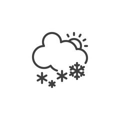 Snowing cloud and sun line icon. linear style sign for mobile concept and web design. Snowfall day outline vector icon. Winter weather symbol, logo illustration. Vector graphics