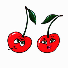  drawing boy and girl cherry on a white background