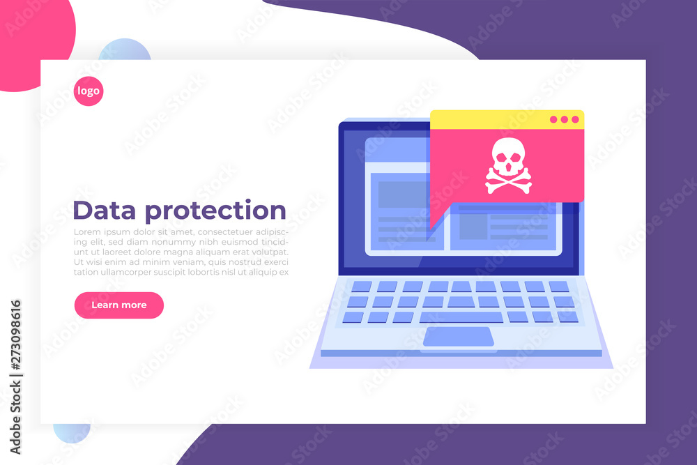 Poster laptop virus malware trojan notification or alert. hacker attack, data protection vector concept.