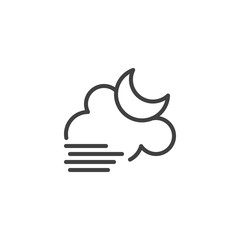 Naklejka premium Cloud with moon and fog line icon. linear style sign for mobile concept and web design. Foggy night weather outline vector icon. Symbol, logo illustration. Vector graphics