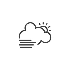 Cloud with sun and fog line icon. linear style sign for mobile concept and web design. Foggy day weather outline vector icon. Symbol, logo illustration. Vector graphics