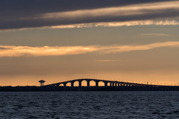 Sunset by the Oland bridge in Sweden