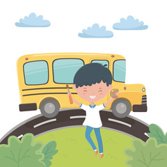 School bus and boy design