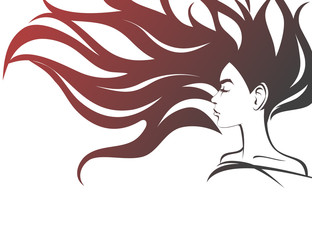 Profile of a girl with long hair. Beautiful wavy hair, vector