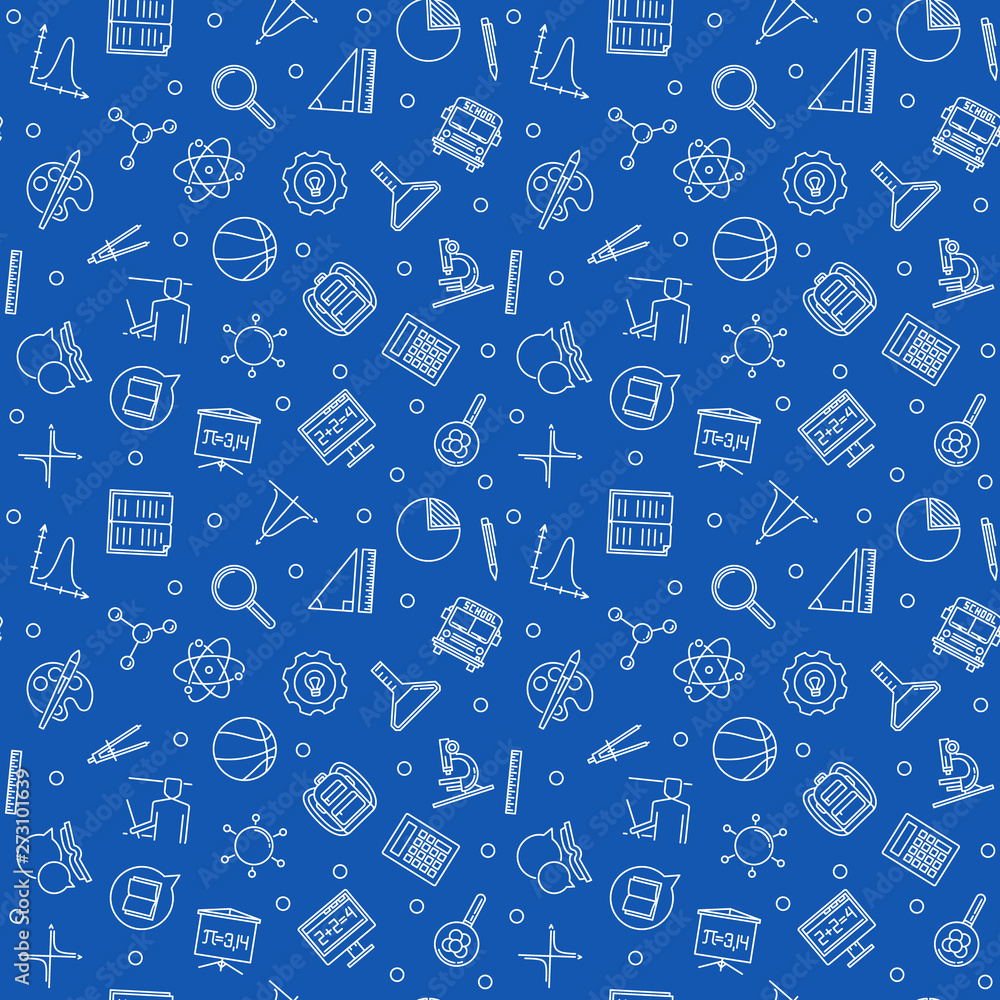 Poster vector back to school concept seamless pattern in thin line style