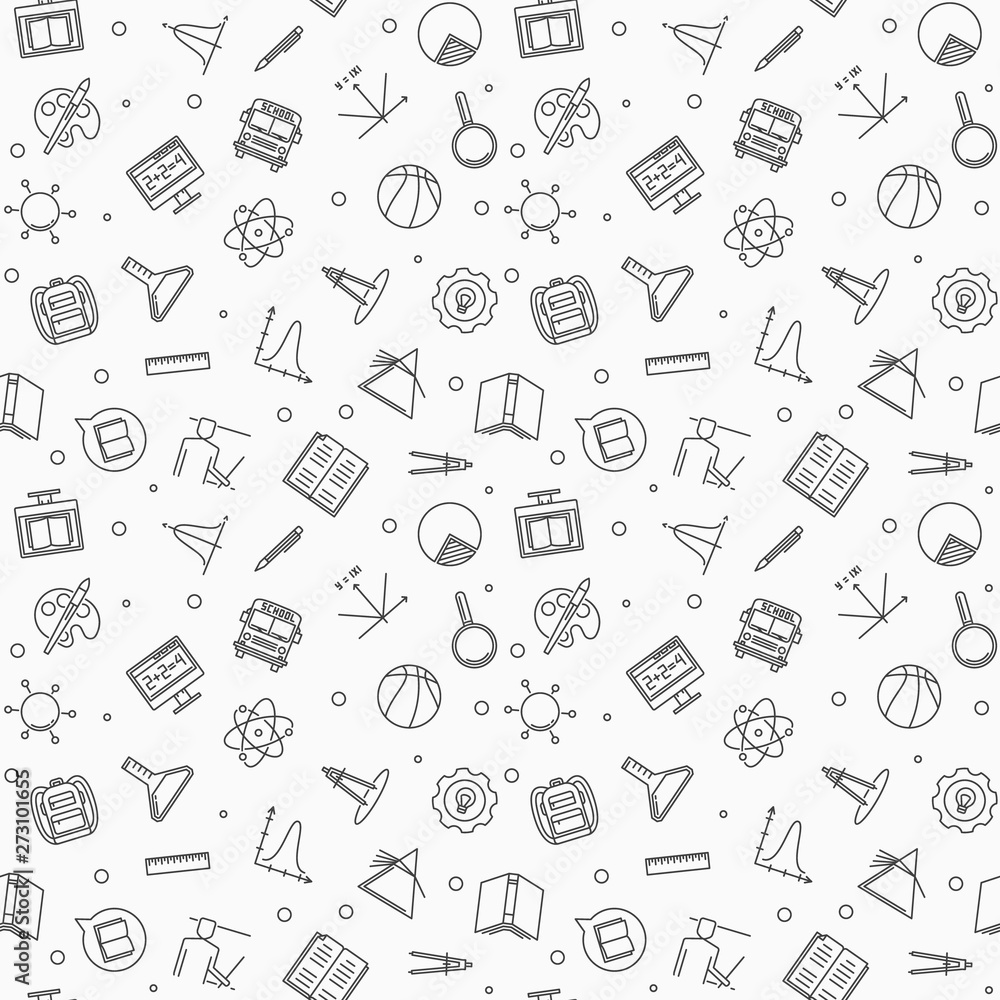 Poster vector back to school simple seamless pattern in thin line style