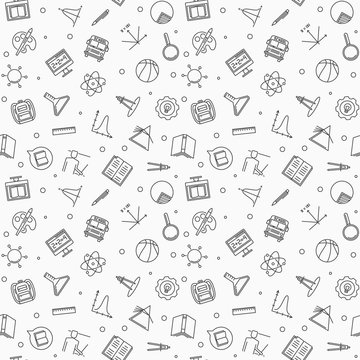 Vector Back to school simple seamless pattern in thin line style