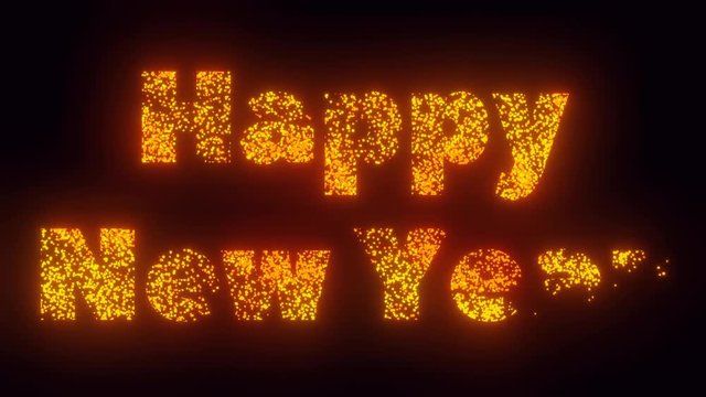 Happy New Year Text On Black Background, 3 Fonts Versions Flying Sparks, Particles Looping 2D Animation
