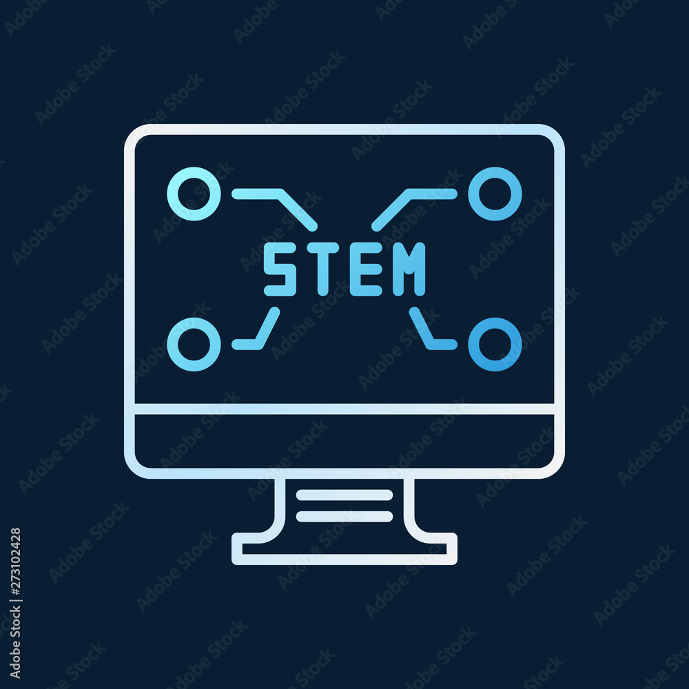 Poster pc with stem text vector concept outline colored icon on dark background