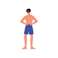 Handsome Young Man in Shorts and Sunglasses Enjoying Summer Vacation Vector Illustration