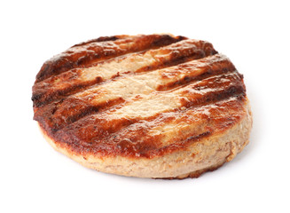 Tasty grilled burger cutlet isolated on white