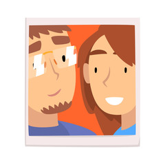 Portrait of Happy Guy and Girl, Smiling Couple in Love Photo Vector Illustration
