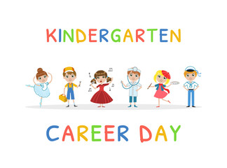 Kindergarten Career Day Banner Template, Kids Future Profession Vector Illustration