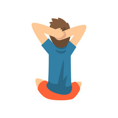 Cute Boy Sitting on Floor with His Hands Behind his Head, Little Preschool Kid Character Vector Illustration