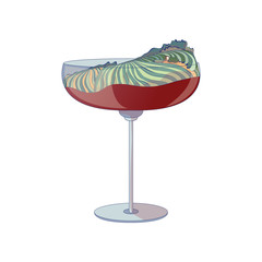 Striped fields inside a wine glass. Vector illustration on white background.