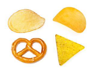 Snack collection isolated on white background collage