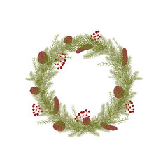 Wreath of fresh fir branches. Vector illustration on white background.