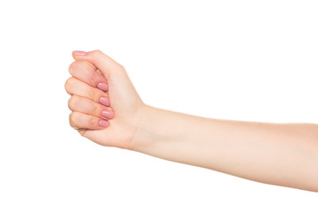 Empty open woman hand on white background