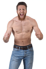 Fototapeta premium angry shirtless man in white background